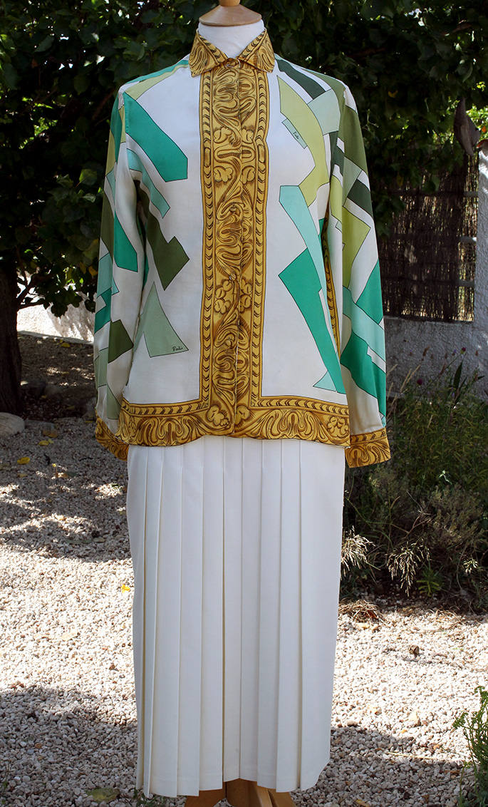 Chemise Vintage Emilio Pucci Années 60 - Soie - Taille XL (48) - Occasion Très Bon état - Bleu Azur