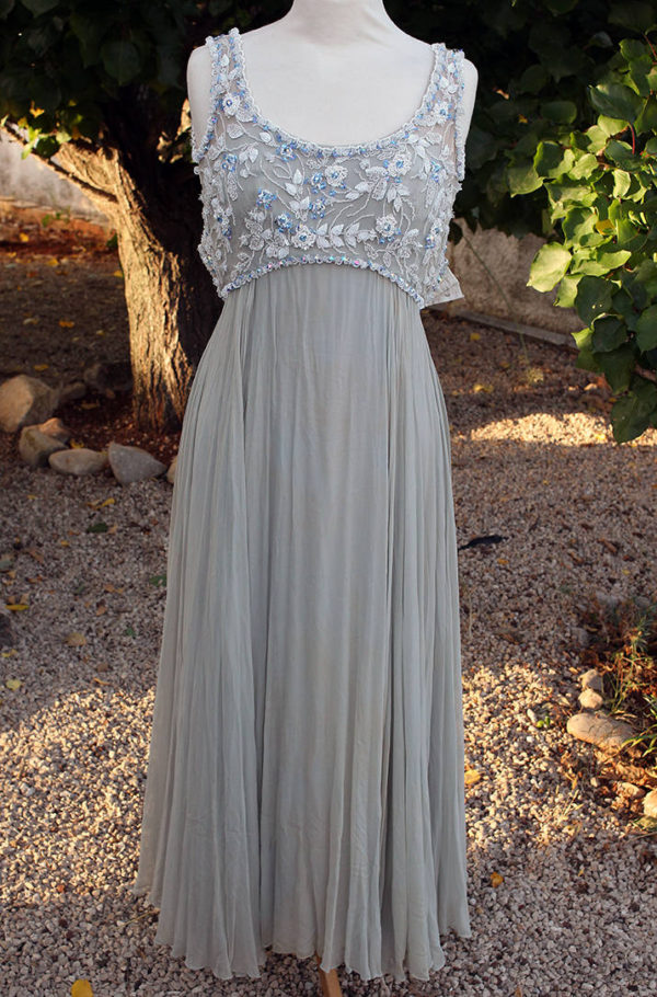 60's Silk Chiffon Dress  with Beaded Bodice