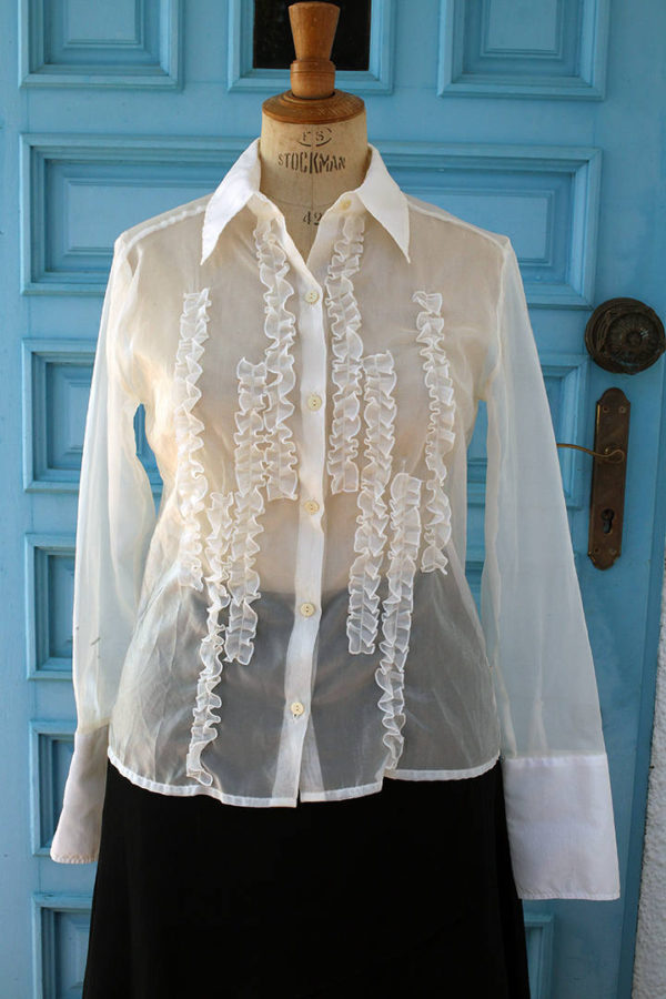 Vintage Style Gianfranco Ferré Jeans sheer ruffle Blouse