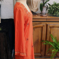 90's Orange Silk Embroidered Summer Tunic - Image 5