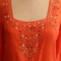 90's Orange Silk Embroidered Summer Tunic - Image 3