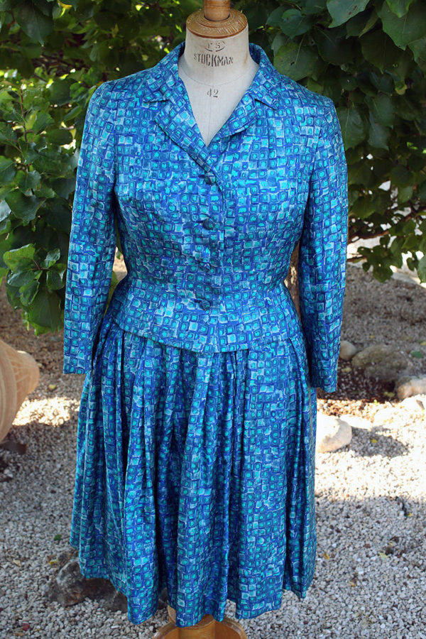 60's Jaeger Silk Blue/Green Two Piece