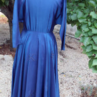 50's Blue Dress with Floral Embroidery - Image 6