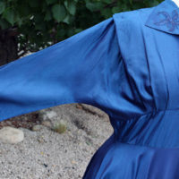50's Blue Dress with Floral Embroidery - Image 3