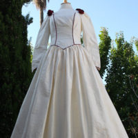 80's  Cream Silk Wedding Dress  with  Red Roses - Image 11