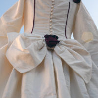 80's  Cream Silk Wedding Dress  with  Red Roses - Image 2